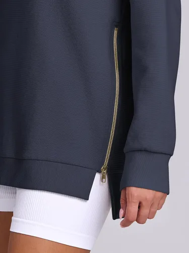 Miniatura 6 de ANRABESS - Sudadera de gran tamaño para mujer, cuello redondo, manga larga, tipo túnica, con cremallera lateral, sudadera con capucha, suéter