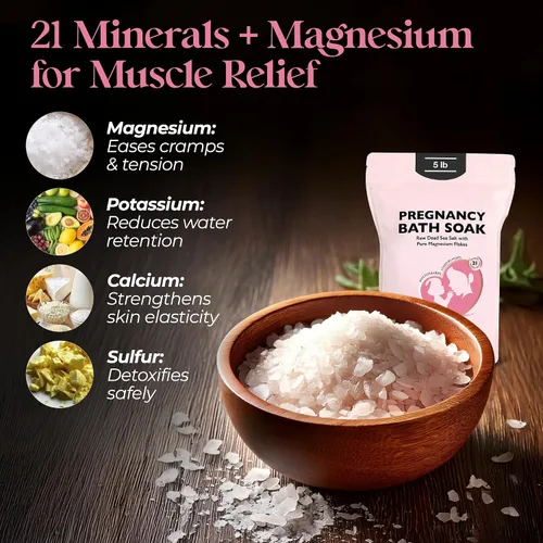 Miniatura 3 de Aromasong Baño de embarazo en el Mar Muerto de 5 libras - Copos y minerales de magnesio puro sin perfume - Embarazo y dolores musculares posparto