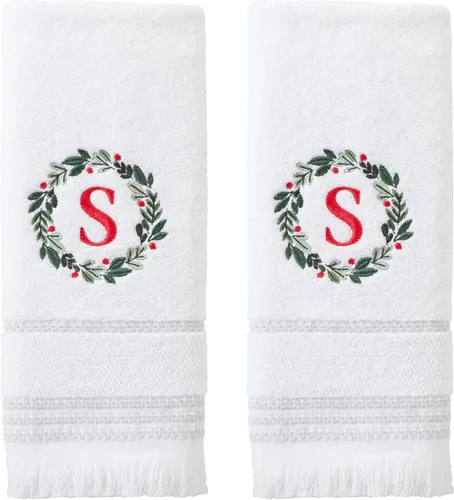 Miniatura 54 de SKL Home Toalla de baño casual con monograma, S, 28 x 54 pulgadas, color blanco