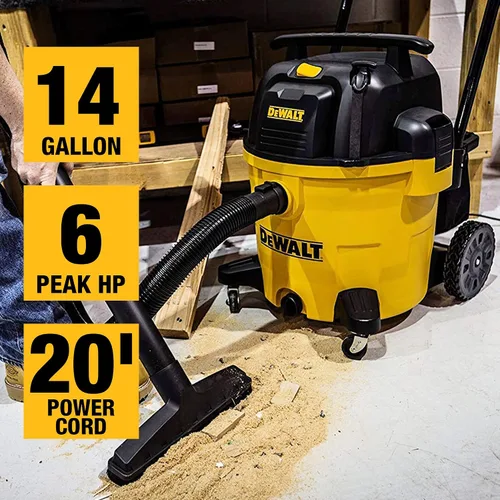 Miniatura 4 de DEWALT DXV14P Aspiradora para tienda en húmedo y seco de 14 galones, aspiradora en húmedo y seco de 6 HP con 110 CFM de potente succión, amarilla