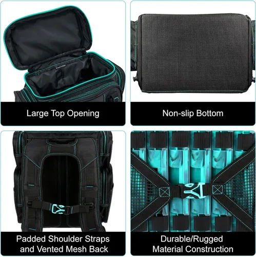 Miniatura 4 de Mochila para aparejos de pesca Evolution Drift Series, mochila de camping con 6 bandejas para aparejos de pesca, resistente Verde mar