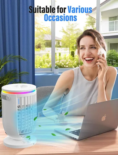 Miniatura 9 de Aire acondicionado portátil, ventilador con función de rotación de 120°, mini aire acondicionado evaporativo JYew para habitación, enfriador de aire