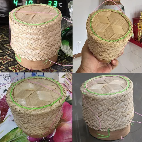Miniatura 4 de Cesta de arroz pegajosa Contenedor pequeño Kratip Tazón para servir tailandés Arroz de bambú Tailandés Laos Tejido Tradicional Wickerwork Servir