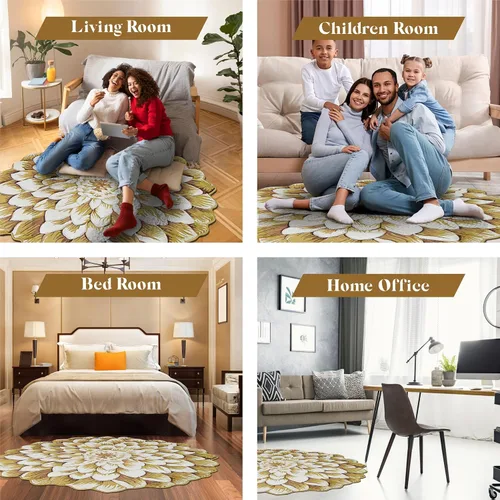 Miniatura 5 de Alfombra redonda de 2 pies con forma de flor, bonita alfombra de felpa con forma de flor, para dormitorio, suelo, sala de estar, alfombra 303 beige