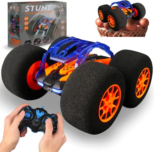 Coches de acrobacias RC de interior con control remoto y juguetes con ruedas suaves, coches RC para niños, interior y exterior, con faro LED y