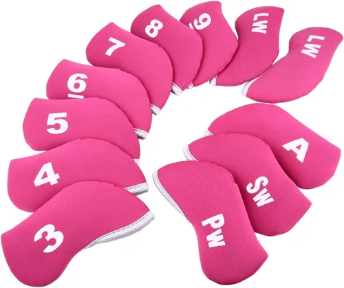 Miniatura 4 de 12 unids Golf Club Iron Head Covers Neopreno Hierro Cubierta 3-LW Proteger Caso Blanco y rosa