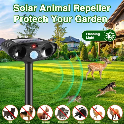 Miniatura 4 de Dispositivo repelente de ciervos 2025, repelente ultrasónico de animales, disuasorio de gatos, repelente solar de animales al aire libre con sensor