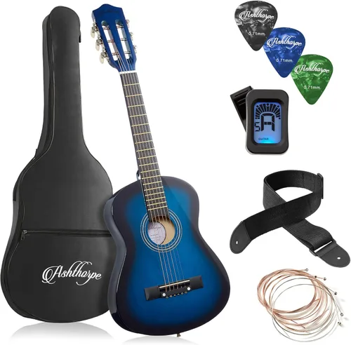 Miniatura 13 de Ashthorpe - Paquete de guitarra acústica para principiantes de 30 pulgadas (negro), kit básico de iniciación con funda, cuerdas, correa, afinador