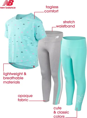 Miniatura 2 de New Balance Conjunto de leggings activos para niñas, conjunto de camiseta y leggings de 3 piezas
