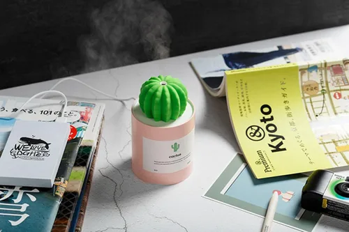 Miniatura 4 de Minihumidificador, 280ml USB Portátil Cactus Difusor de aire con niebla fría, Funcionamiento Ultra-silencioso para Dormitorio Hogar Oficina Yoga Rosa