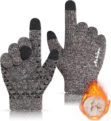 Miniatura 11 de Achiou Guantes de invierno para hombres y mujeres, guantes para pantalla táctil, gel de silicona antideslizante grueso mejorado, forro térmico