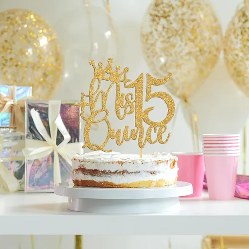 Miniatura 4 de Decoración para pastel de membrillo Mis 15, feliz 15 anos/Cheers to 15 años de edad, decoración de pastel para niña, suministros de decoración de Oro