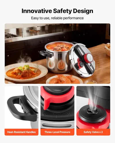 Miniatura 7 de VEVOR Olla a presión, olla a presión de 8 cuartos de galón, acero inoxidable, recipiente a presión con estante para vapor, tapa de vidrio templado