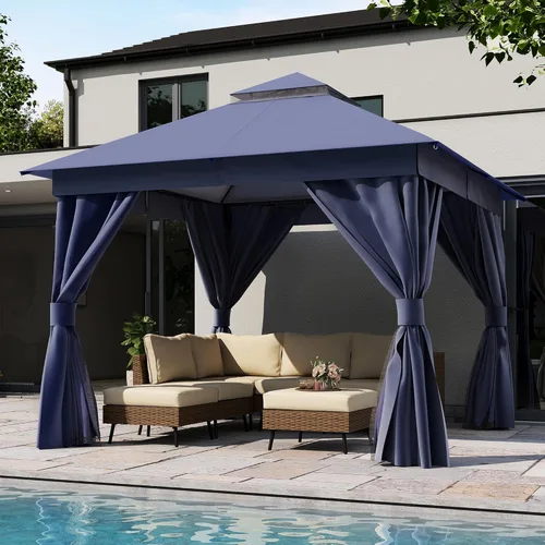 Miniatura 11 de LAUSAINT HOME 8'x8' Outdoor Gazebo, Metal Frame Heavy Duty Patio Canopy Tent Shelter with Double Roofs, Mosquito Nettings and Privacy Screens for