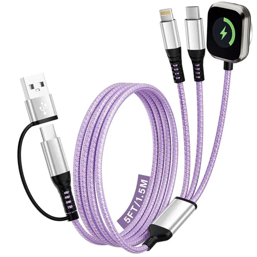 Miniatura 11 de Cargador de viaje para iWatch, cable de carga múltiple 3 en 2 con cargador IP/USB C/iWatch, cargadores de viaje para múltiples dispositivos, Naranja