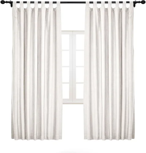 Miniatura 7 de cololeaf Cortinas opacas de lino blanco para dormitorio, sala de estar, cortinas de arpillera de granja con forro opaco con pestaña superior