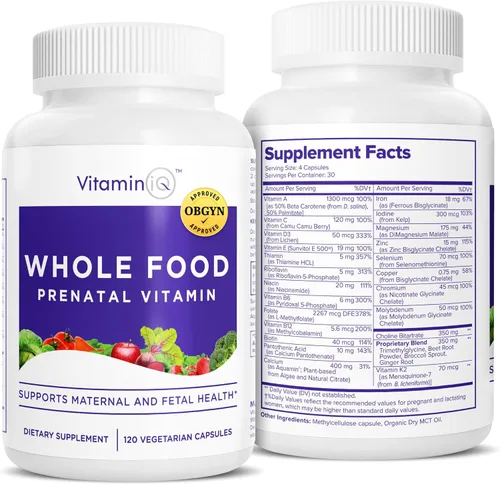 Vitaminas prenatales de alimentos integrales (120 cápsulas), apoyo natural para la salud materna y fetal, multivitamínico prenatal para mujeres con