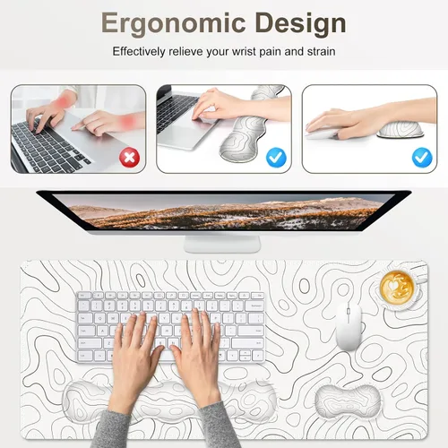 Miniatura 5 de Alfombrilla de mouse para juegos con soporte para muñeca de teclado, 4 en 1, alfombrilla de mouse con reposabrazos para teclado, alfombrilla