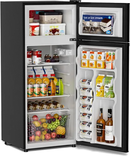 Tehanld - Refrigerador de doble puerta con congelador, 4.5 pies cúbicos, mini refrigerador con congelador, 7 configuraciones de temperatura
