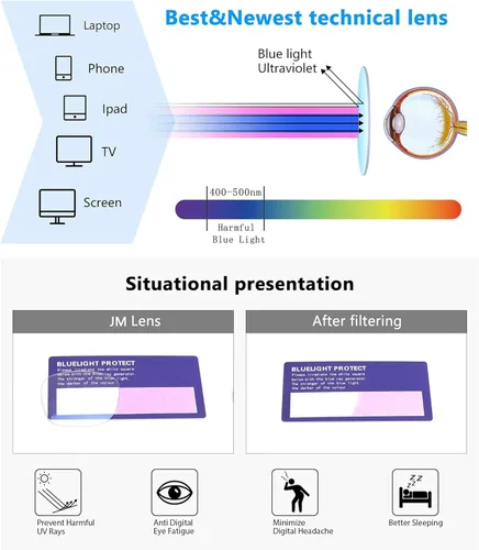 Miniatura 6 de JM Lentes de luz azul para niños, hierbas para juegos de computadora para niñas y niños de 3 a 10 años, lentes anti Blue Ray TR90 Azul