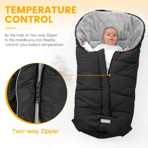 Miniatura 3 de Orzbow - Saco de dormir cálido universal para cochecito, saco para clima frío, piecera impermeable para niños pequeños (negro, grande)