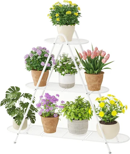 Miniatura 8 de STDDRE Soporte para plantas de interior, estante alto para plantas al aire libre, estante alto para plantas de 3 niveles, soporte de metal grande