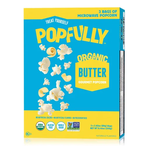 Miniatura 26 de POPFULLY Palomitas 94% libres de grasa totalmente explotadas, bolsas para compartir, sabor a mantequilla ligera, gran explosión, bolsas
