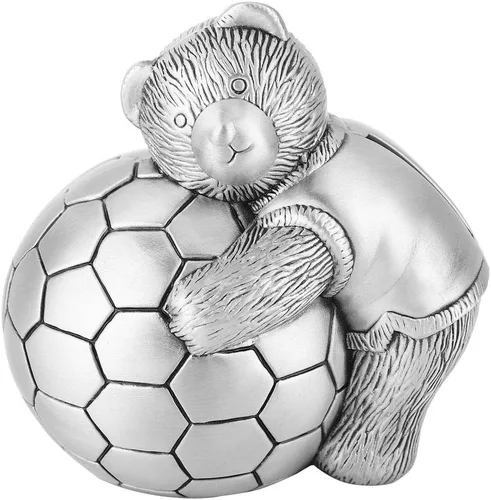 Hucha de metal con diseño de oso pequeño con caja de dinero de fútbol, hucha de ahorro para decoración del hogar para niños