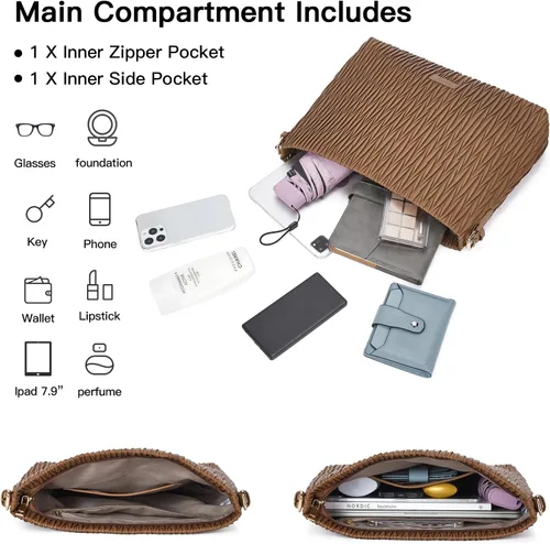 Miniatura 6 de Telena Bolsos Hobo de cuero para mujer, bolsos cruzados grandes para mujer, a la moda, con correa ajustable