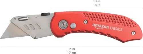Miniatura 6 de Amazon Basics Cuchillo utilitario plegable, cuerpo de aluminio ligero, rojo