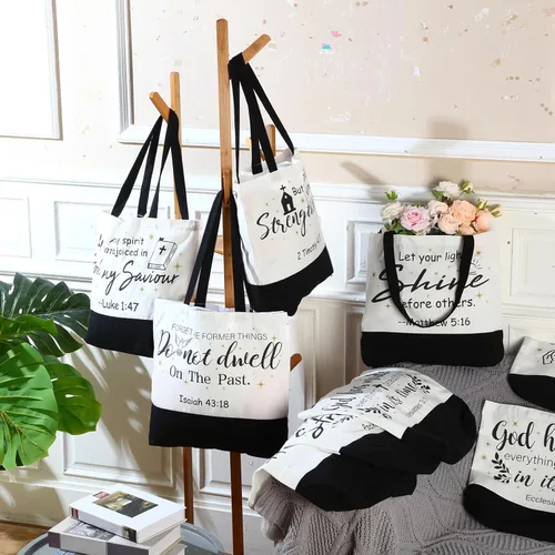 Miniatura 3 de 20 bolsas de lona reutilizables para regalo cristiano de la Biblia para mujeres, bolsa de lona reutilizable para regalo de San Valentín (clásico)
