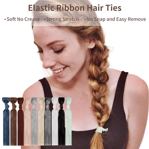Miniatura 6 de 79Style Accesorios para el cabello de tela elástica para mujeres, 125 soportes para cola de caballo con cinta anudada, bandas para el pelo de tela