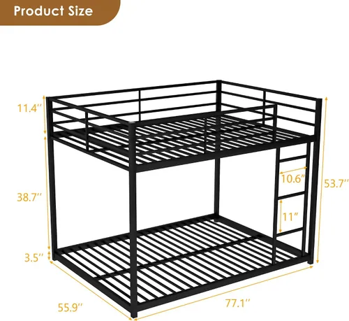 Miniatura 2 de DlandHome Litera de metal matrimonial sobre tamaño matrimonial con escalera, marco de litera de perfil bajo para niños y adultos, litera de acero