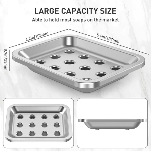 Miniatura 4 de Jabonera de acero inoxidable, soporte grande de doble capa para jabón, jabonera de metal para baño, ducha, cocina y encimeras de fregadero