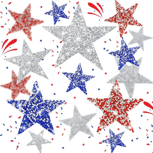 Syhood 32 parches patrióticos de estrellas para planchar con purpurina y diamantes de imitación, apliques para decoración del día de los Caídos,