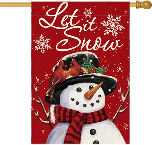Miniatura 18 de AVOIN colorlife Deje que nieve muñeco de nieve copo de nieve bandera de Navidad de jardín 12x18 pulgadas de doble cara, bandera decorativa de granja