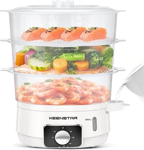 Vaporizador eléctrico de alimentos para cocinar, vaporizador de verduras de 13.7 cuartos de galón con cestas de 3 niveles sin BPA, cocción