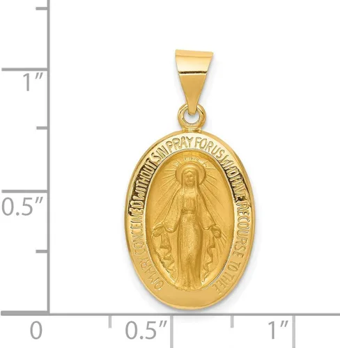Miniatura 3 de Medalla milagrosa de María Madre de Dios con palabras colgante ovalado hueco en oro real de 14 quilates