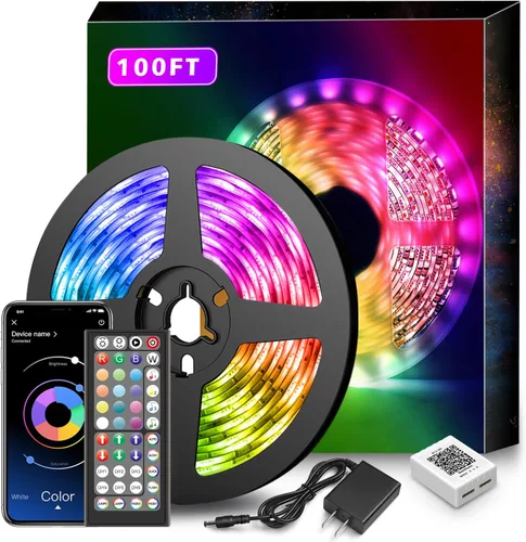 Nexillumi Luces LED para dormitorio de 100 pies con sincronización de música que cambian de color, tira de luces LED inteligentes con control remoto