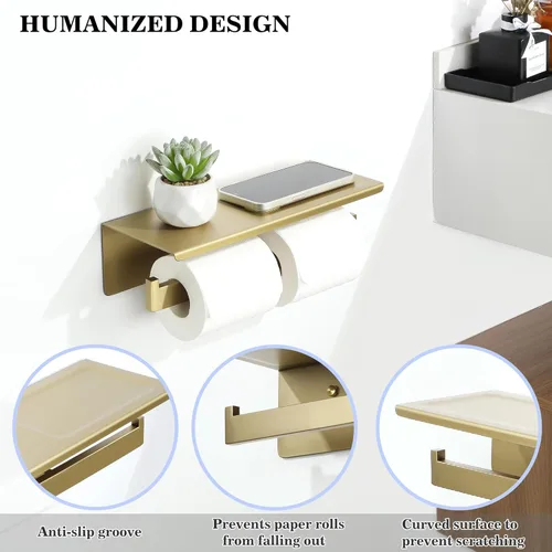 Miniatura 5 de Alise Soporte de Papel Higiénico, Soporte de Paños de Baño con Estante, Dispensador de Almacenamiento de Rollo de Papel Higiénico Doble de Acero