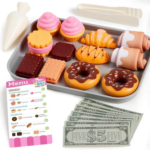 lalalark Juego de alimentos para jugar con galletas, juguetes de simulación para niños pequeños, 17 piezas de juguetes de cocina con galletas de