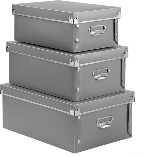 SEEKIND Caja de almacenamiento, contenedores de almacenamiento decorativos con tapa, juego 3 en 1, plástico, con asas, cierre a presión, a prueba de