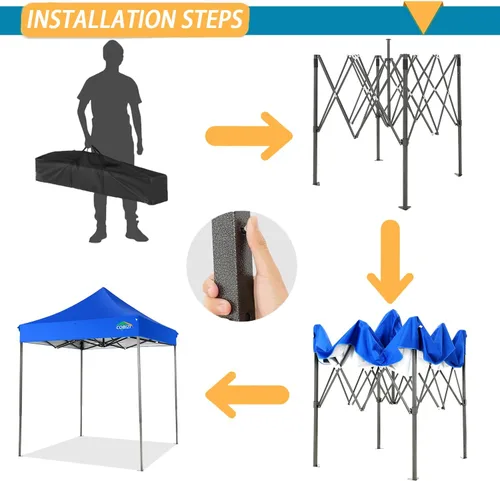 Miniatura 5 de COBIZI Toldo desplegable de 6.6 x 6.6 pies sin pared lateral, toldo resistente UPF 50+ para todas las estaciones, resistente al viento e Azul