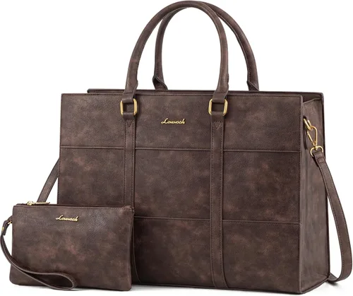 Miniatura 11 de LOVEVOOK Bolsa para laptop para mujer, bolsas de trabajo de 15.6 pulgadas para mujer, bolsa de cuero vintage para laptop, bolsas impermeables