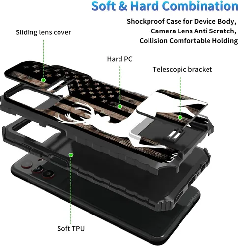 Miniatura 249 de Funda para Samsung Galaxy S22 Ultra 5G, Galaxy S22 Ultra con cubierta de cámara deslizante, funda resistente de doble capa con función atril Black