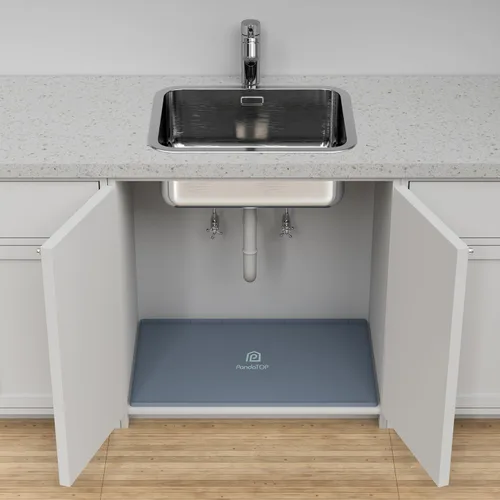 Miniatura 7 de Tapete para debajo del fregadero, bandeja de silicona para gabinete de cocina de 28 x 19 pulgadas, impermeable y flexible para debajo del fregadero