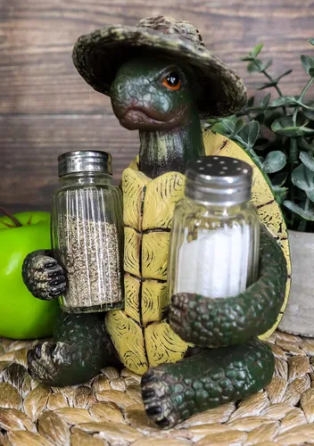 Miniatura 8 de Ebros Slow Seasons - Tortuga para acampar al aire libre con sombrero de mimbre, salero y pimentero, figura de 7 pulgadas de alto, tortugas
