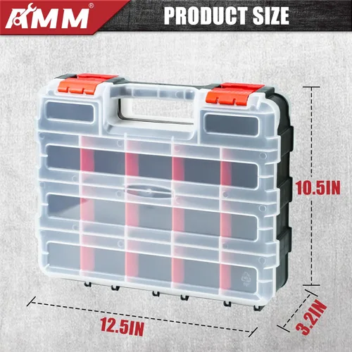 Miniatura 2 de AMM Caja de Herramientas, Organizador de Caja de Herramientas de Doble Lado con 34 Compartimentos, Divisores Removibles, Caja de Aparejos