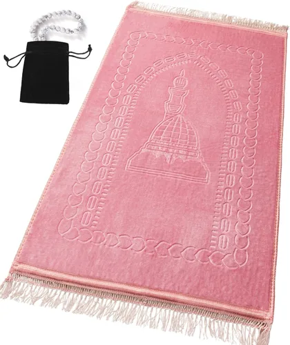 Miniatura 12 de Alfombra de oración musulmana islámica, gruesa y acolchada grande con cuentas de oración islámica, para viajes Eid, Ramadán, suave y lujoso, ideal