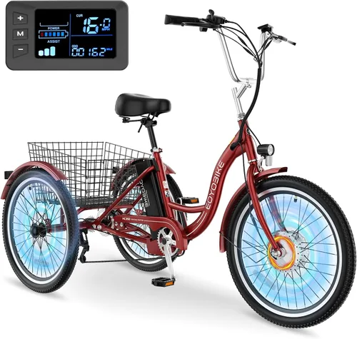 Miniatura 8 de MOPHOTO Triciclo eléctrico para adultos y personas mayores, E-Trike de 3 ruedas de 24/26 pulgadas con batería extraíble de 36 V motor de 350 W
